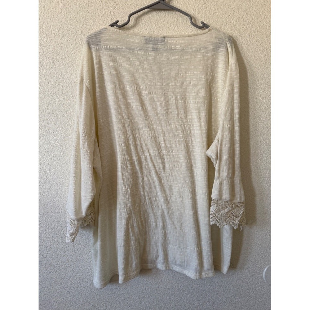 Thomas Olivia Plus‎ Size 1X Ivory Cream Lace Trim Boho Bell Sleeve Blouse Top - Picture 3 of 16